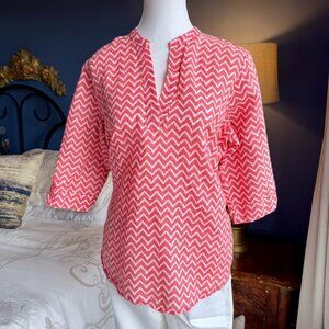 Coral Chevron Print Linen Tunic Top